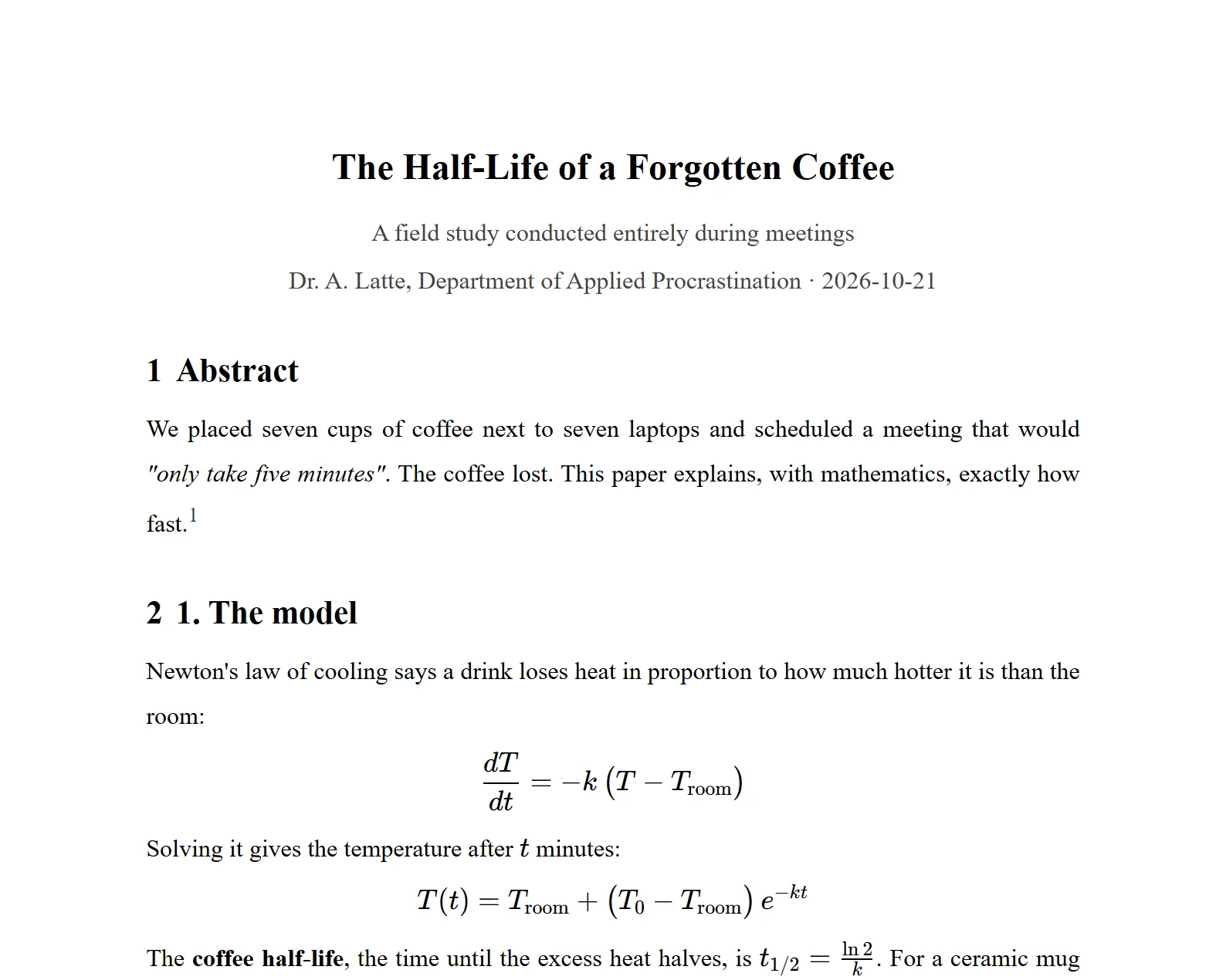 The coffee paper in the Academic theme