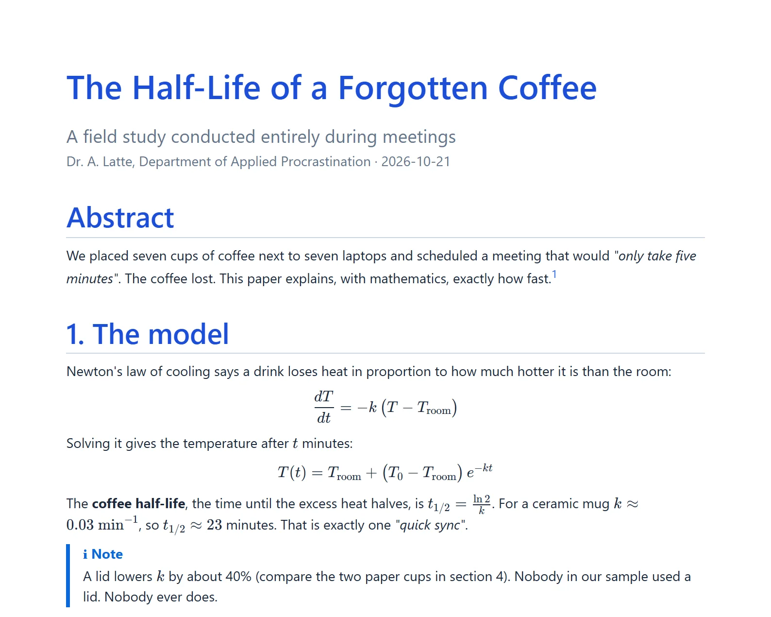The coffee paper in the Modern theme