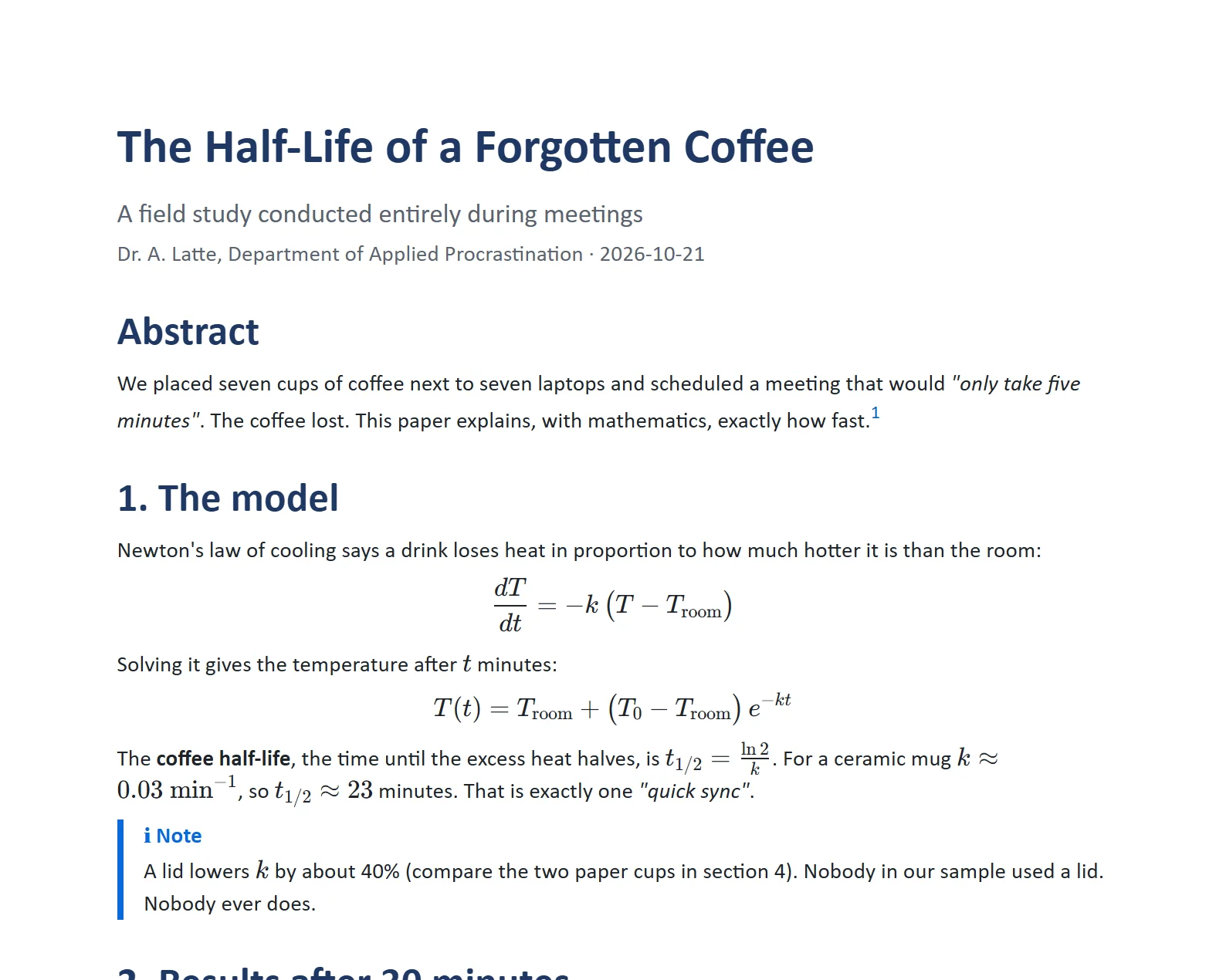 The coffee paper in the Standard theme